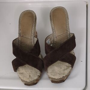 UGG Women's Brown Suede Crisscross Platform Mules